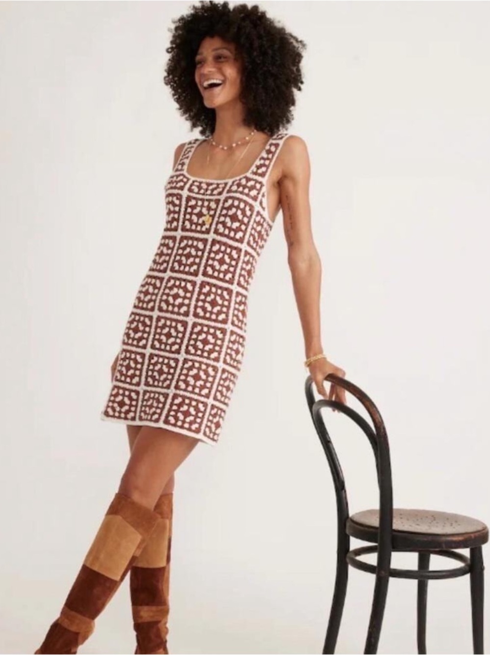Marine Layer Archive Celeste Crochet Dress Brown White Handmade Size L